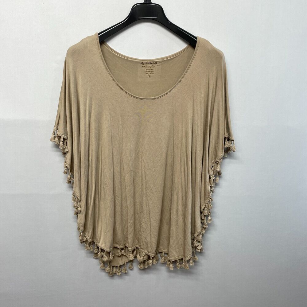 NWT Chico's Women Poncho Blouse Top Shirt Size 2 Beige Rayon Blend B361 -28